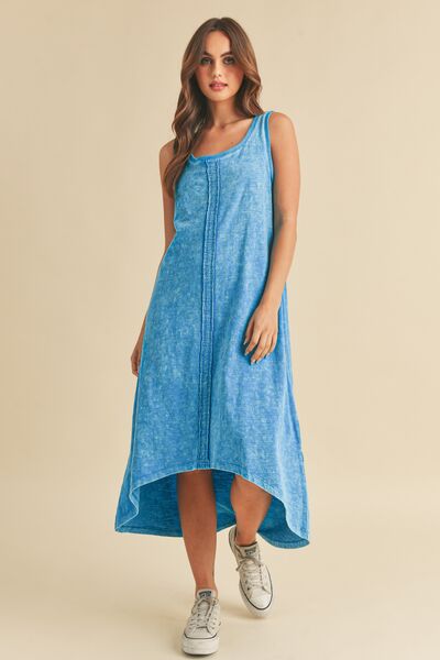 Aemi + Co High-Low Hem Scoop Neck Midi Tank Dress Sky Blue Tank Dresses