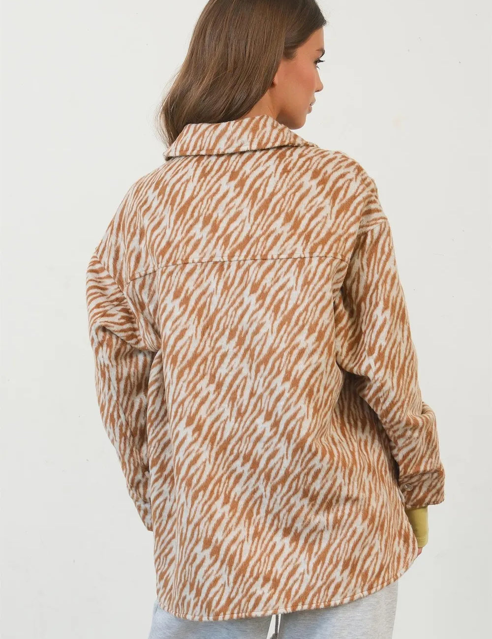 HYFVE Zebra Print Snap Down Long Sleeve Shacket | Daverri Fashions