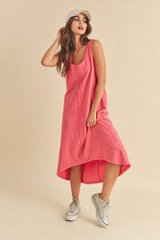 Aemi + Co High-Low Hem Scoop Neck Midi Tank Dress Pink Tank Dresses