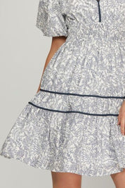 She + Sky Full Size Printed V-Neck Puff Sleeve Tiered Dress Plus Size | Daverri Fashions