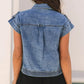 Button Up Cap Sleeve Denim Jacket - DAVERRI FASHIONS