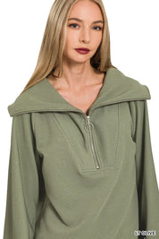 Zenana Ribbed High Neck Half Zip Pullover & Pants Set | Loungewear Sets Daverri Fashions