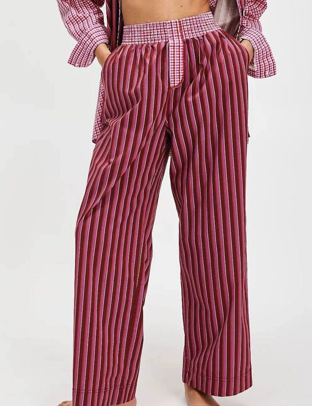 Deep Purple Striped Wide Leg Pants | Pants Daverri Fashions