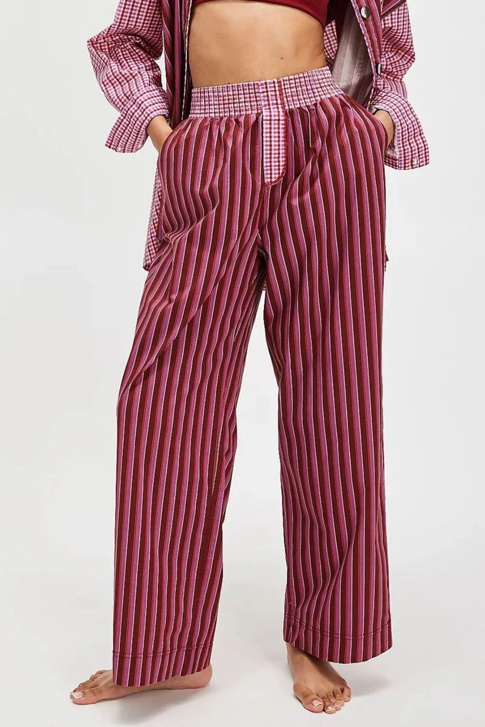 Deep Purple Striped Wide Leg Pants | Pants Daverri Fashions