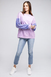 Velvet Sequin Sleeve Mineral Washed Top Shirts & Tops