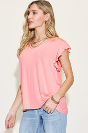 Basic Bae Full Size Bamboo Notched Ruffled Short Sleeve T-Shirt | T-Shirts Daverri Fashions