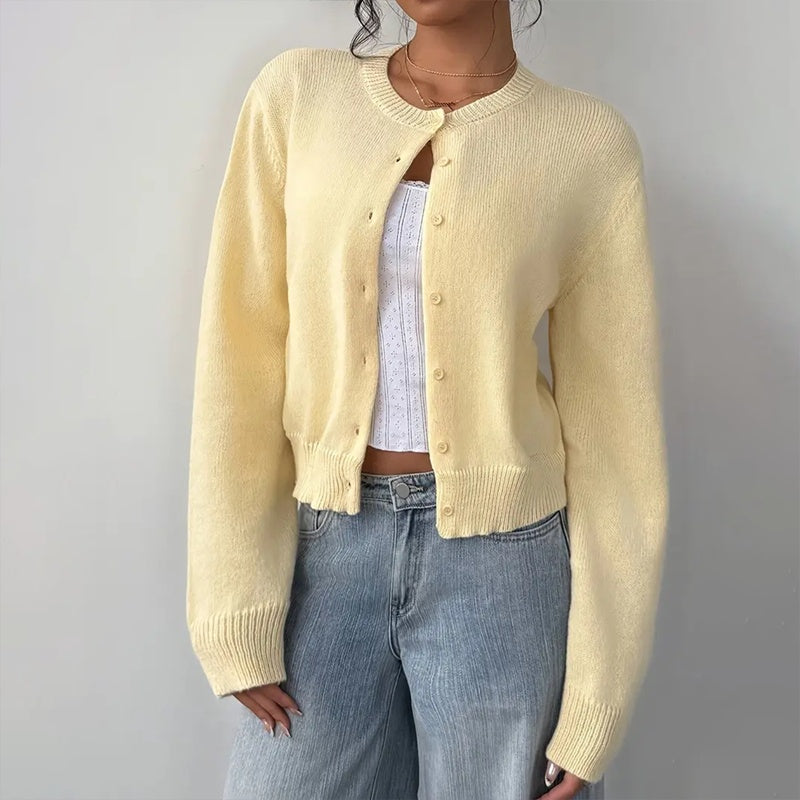 Yellow Lightweight Long Sleeve Open Knit Button-Up Cardigan | Cardigans Daverri Fashions