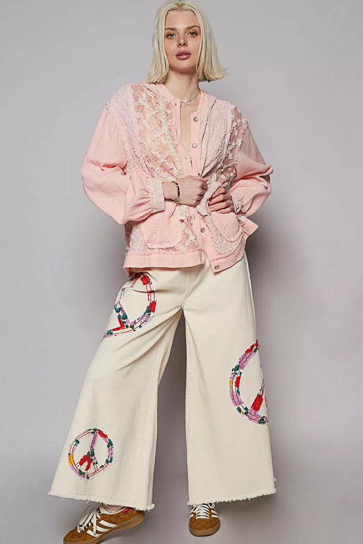 POL Exposed Seam Button Down Hooded Jacket with Lace Detail | Jackets Daverri Fashions
