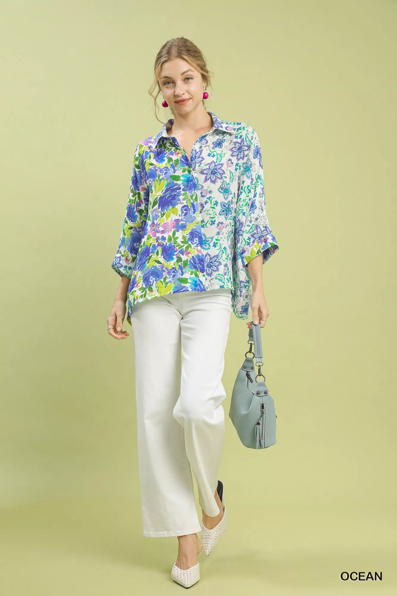 Umgee Mixed Floral Oversized Button Down Shirt | Daverri Fashions