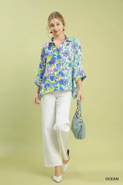 Umgee Mixed Floral Oversized Button Down Shirt | Daverri Fashions