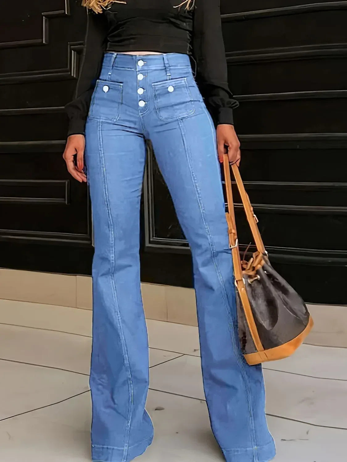 Flare Jeans with Pockets - DAVERRI FASHIONS