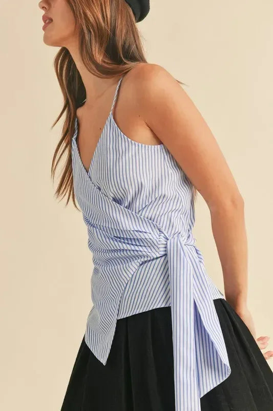 Aemi + Co Side Knotted Surplice Striped Cami - DAVERRI FASHIONS