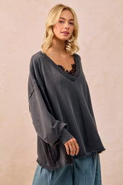 BiBi Mineral Washed French Terry Oversized Sweatshirt | Sweatshirts Daverri Fashions