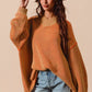 SO ME Oversized Two Tone Textured V Neck Sweater - DAVERRI FASHIONS