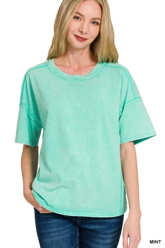 Zenana Acid Washed Short Sleeve Tee & Shorts Set Outfit Sets