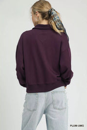 Umgee Half Zip Drop Shoulder Sweatshirt | Sweatshirts Daverri Fashions