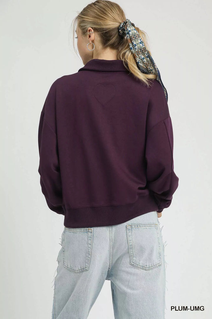 Umgee Half Zip Drop Shoulder Sweatshirt | Sweatshirts Daverri Fashions