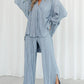 Button Up Long Sleeve Top and Pants Set - DAVERRI FASHIONS