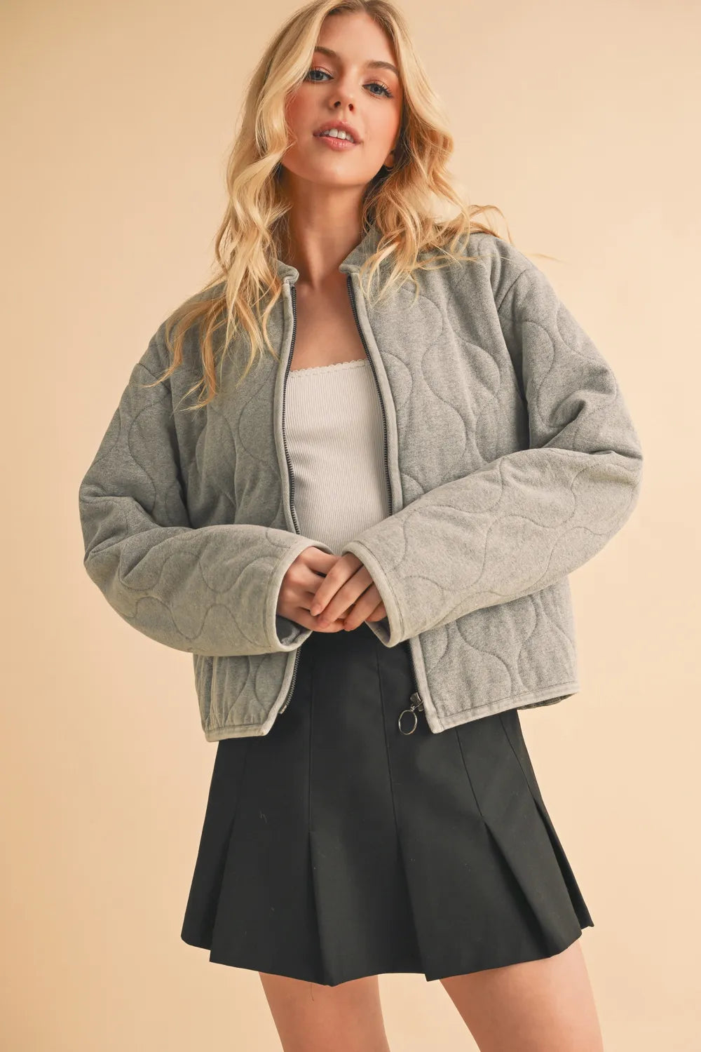 Gray Aemi+Co Zip Up Quilted Jacket | Daverri Fashions