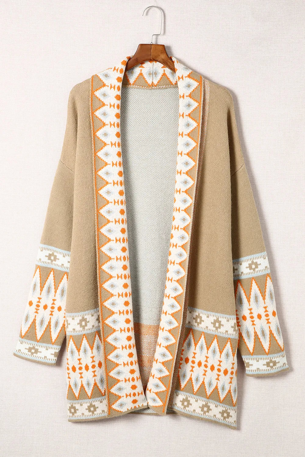 Geometric Open Front Long Sleeve Cardigan | Cardigans Daverri Fashions
