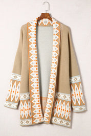 Geometric Open Front Long Sleeve Cardigan | Cardigans Daverri Fashions