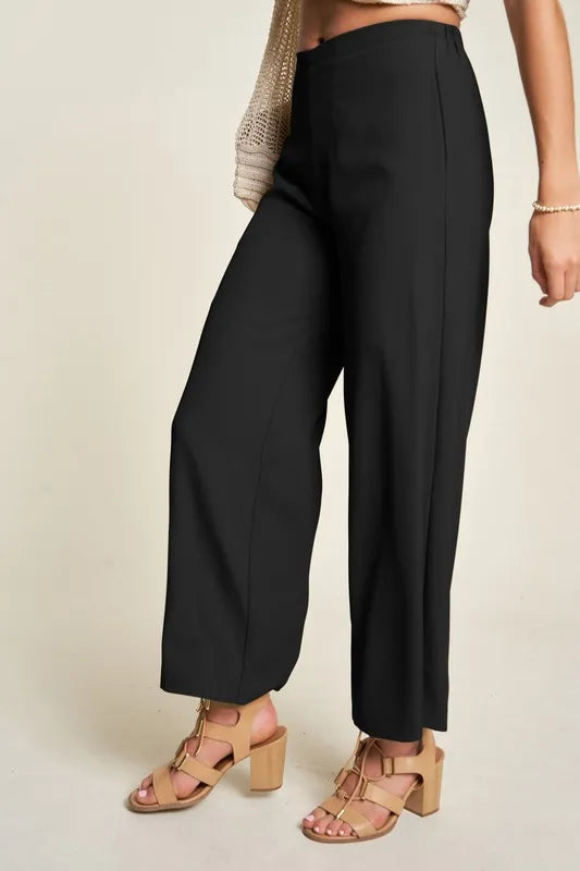 Davi & Dani black high-waisted wide-leg pants with tailored fabric