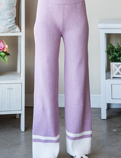 First Love Contrast Ribbed Knit Pants Bottoms