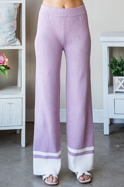 First Love Contrast Ribbed Knit Pants Bottoms