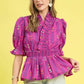 Umgee Printed Half Sleeve Peplum Blouse - DAVERRI FASHIONS