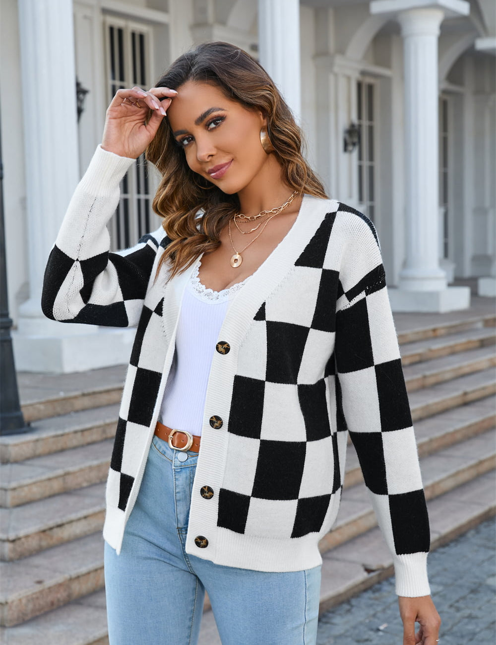 Angel Wings Button-Up V-Neck Dropped Shoulder Cardigan | Cardigans Daverri Fashions