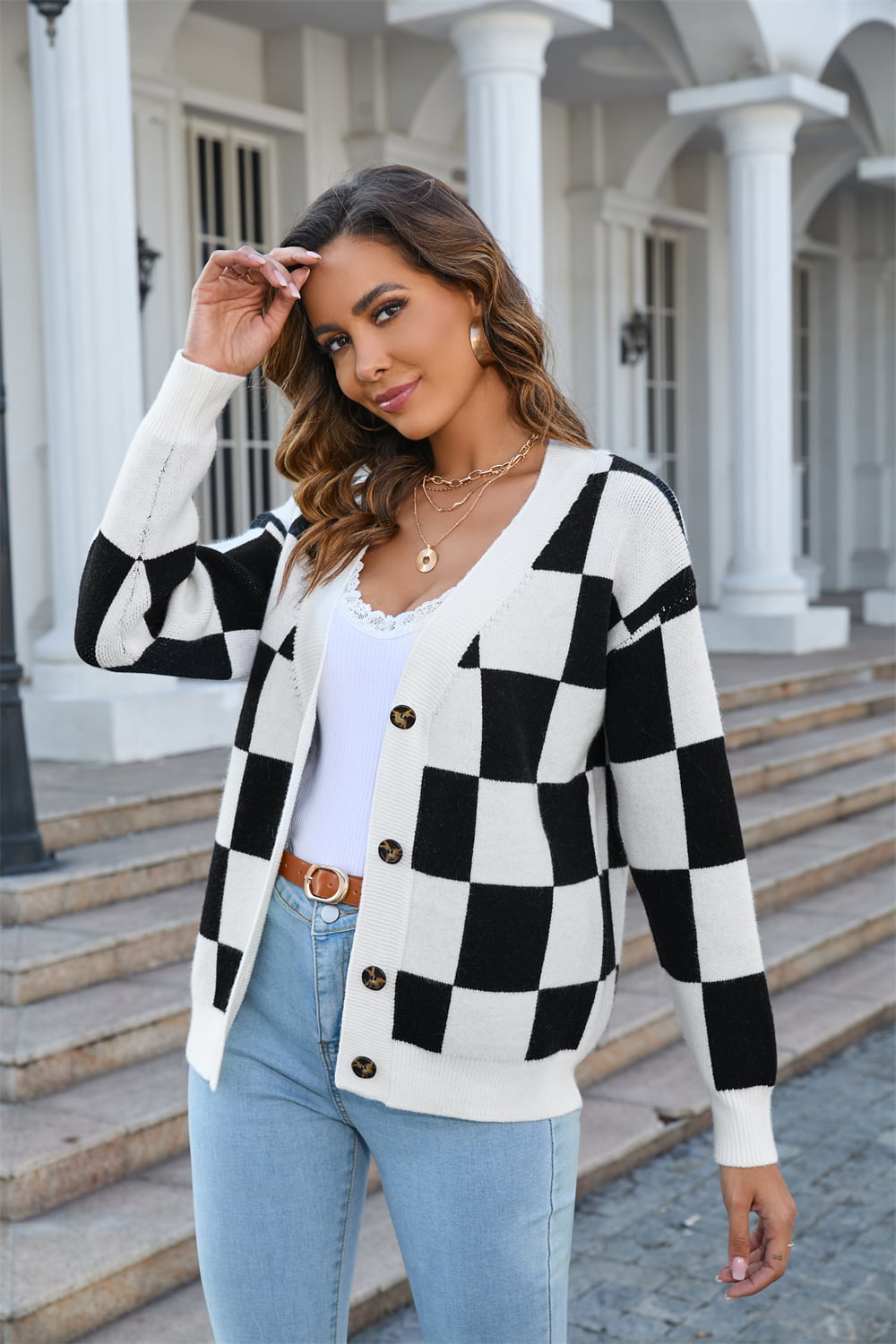 Angel Wings Button-Up V-Neck Dropped Shoulder Cardigan | Cardigans Daverri Fashions
