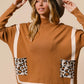 BiBi Mock Neck Sweater with Leopard Pocket Sweaters