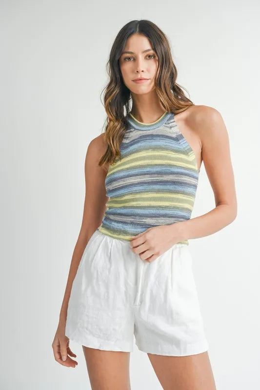 MABLE Space Dye Grecian Neck Knit Cami Yellow