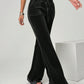 Daverri black velvet flare pants with drawstring waistband