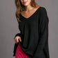 Umgee V-Neck High Low Hem Knit Top with Side Slit - DAVERRI FASHIONS