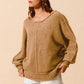 SO ME Loose Fit Exposed Seam Slouchy Boucle Sweater Taupe - DAVERRI FASHIONS