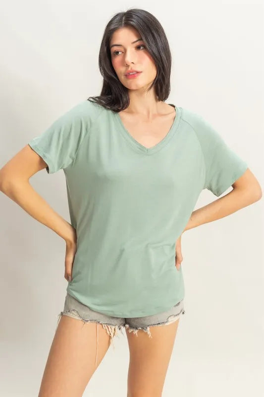 HYFVE Oversized V-Neck Relaxed Tee SAGE GREEN T-Shirts