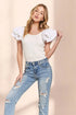 ADORA Layered Ruffled Sleeve Ribbed Top OFF WHITE