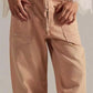 Daverri washed relaxed fit barrel jeans in beige cargo with drawstring waist