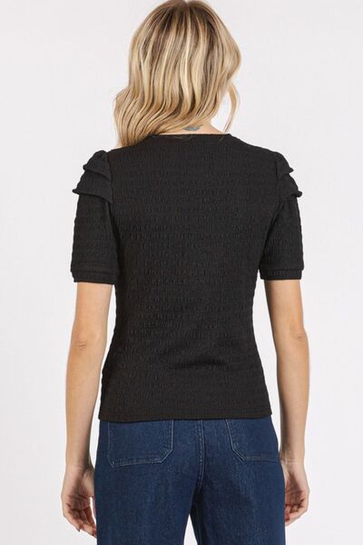 Mittoshop Textured Round Neck Short Sleeve Blouse Blouses