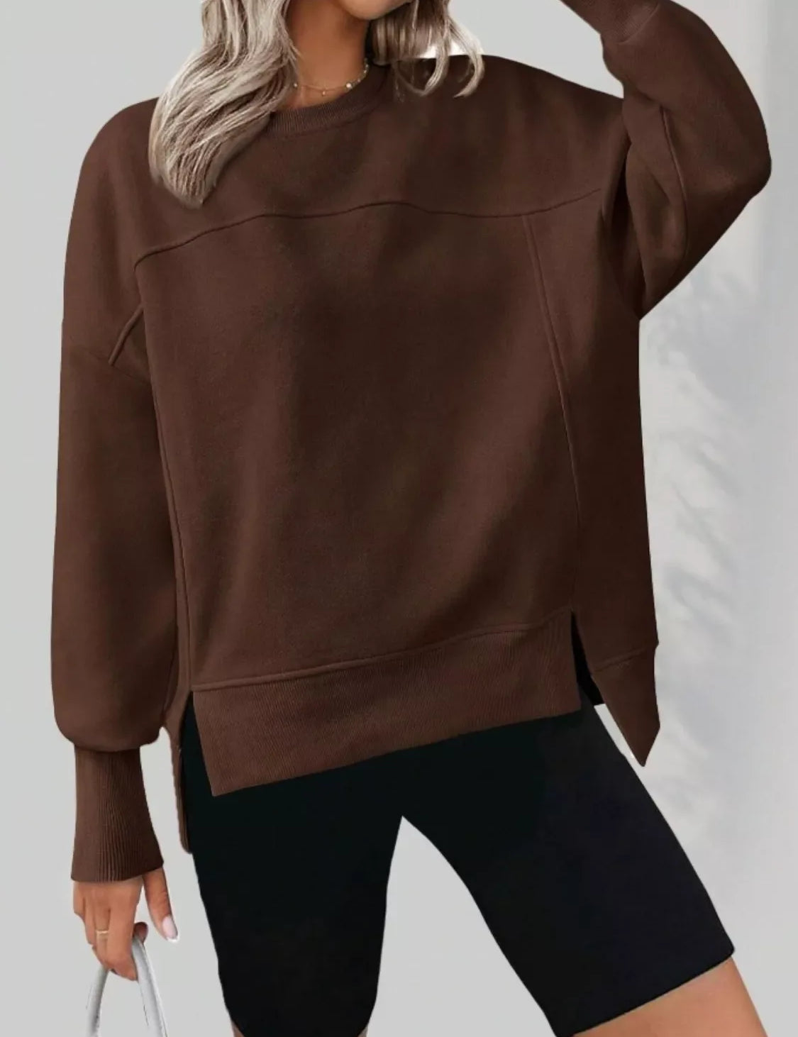 Daverri Fashions Casual Loose Side Slit Sweatshirt - DAVERRI FASHIONS