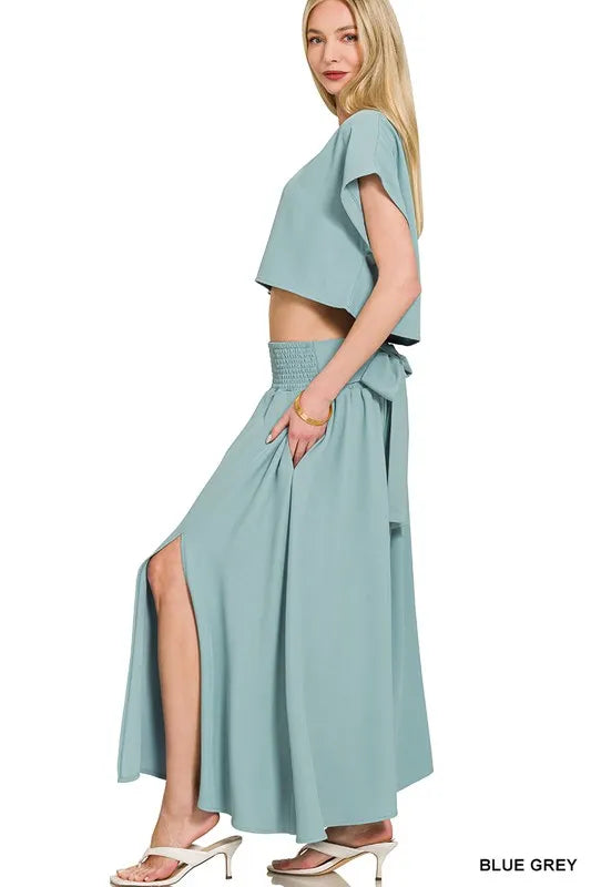 Zenana Heavy Woven Span Crop Tee & Skirt Set Outfit Sets