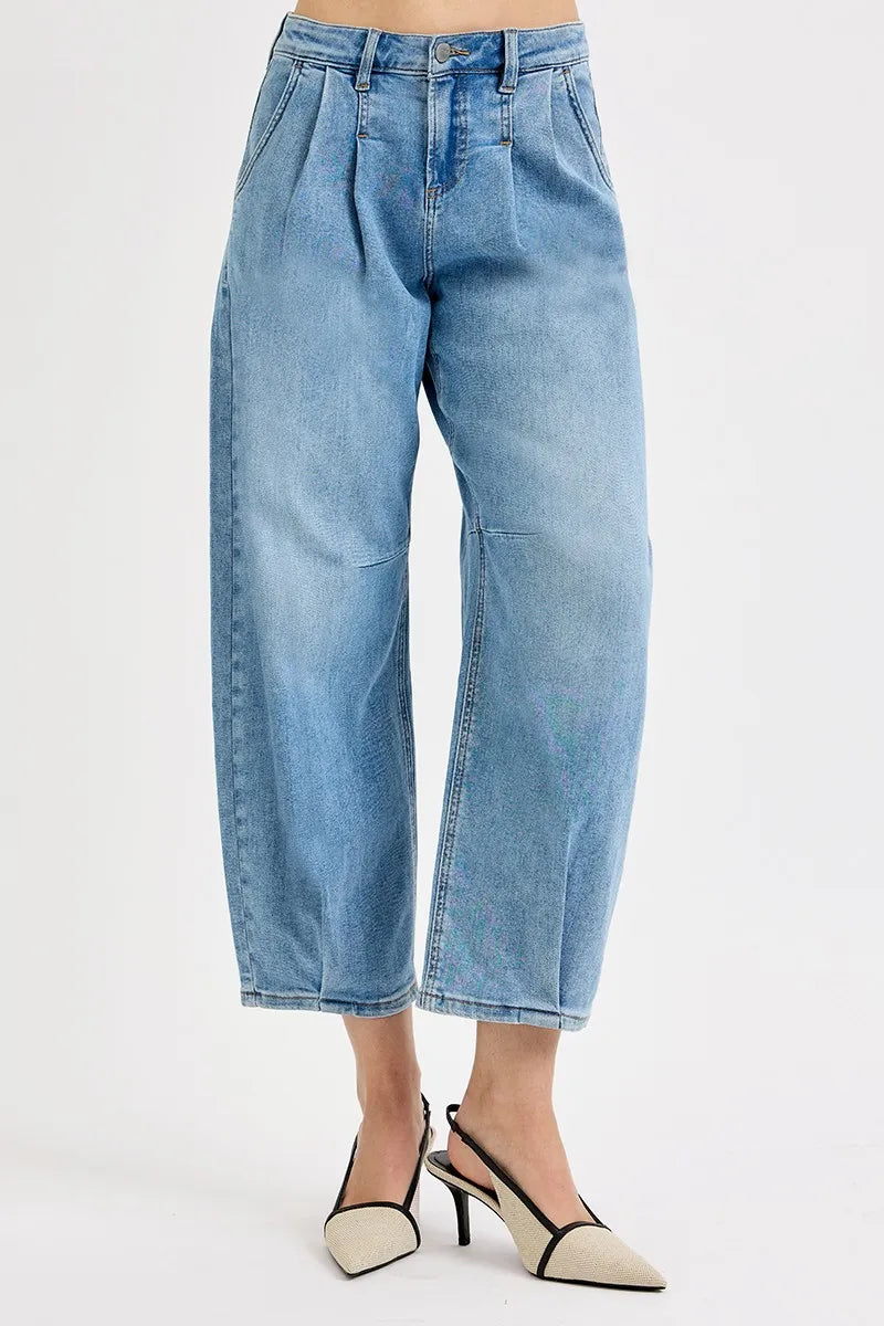 RISEN Full Size Mid Rise Fit Crop Wide Volume Leg Jeans Plus Size Jeans
