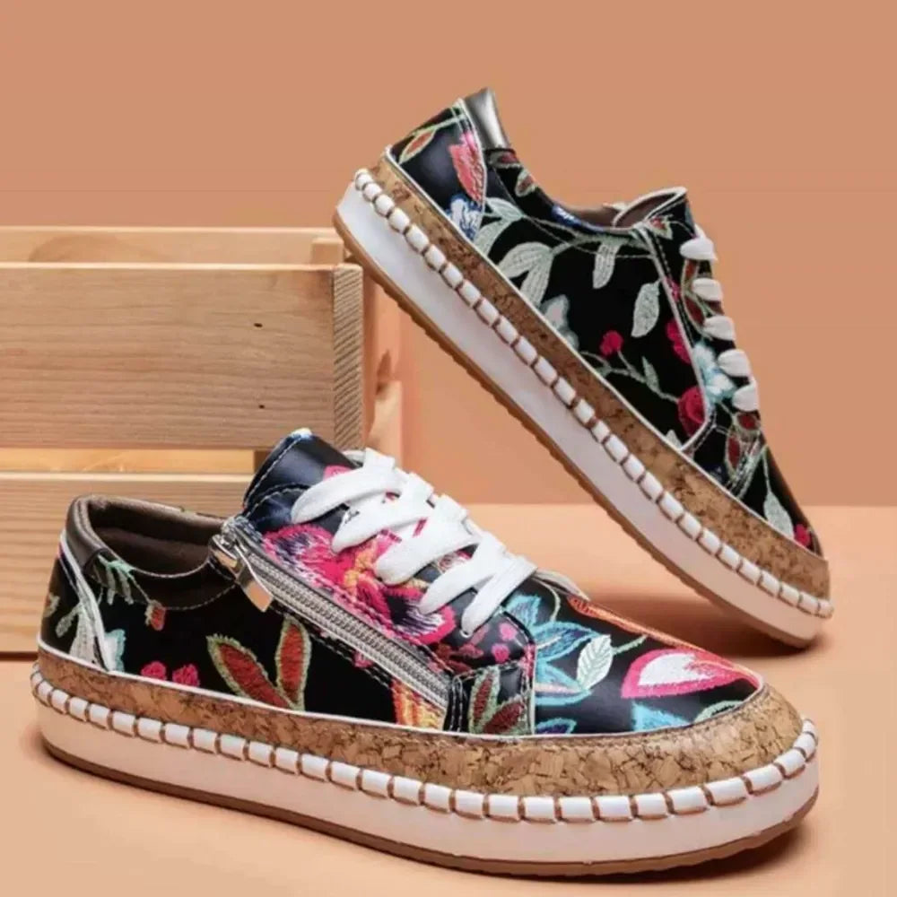 PU Leather Round Toe Flats Sneakers - DAVERRI FASHIONS