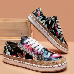 PU Leather Round Toe Flats Sneakers - DAVERRI FASHIONS