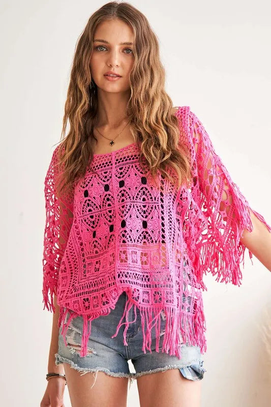 ADORA Fringe Hem Crochet Top Tops
