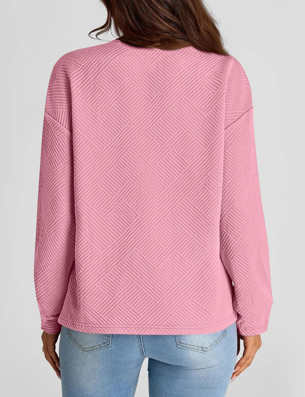 Pink Full Size Texture Round Neck Long Sleeve Sweatshirt | Sweatshirts Daverri Fashions