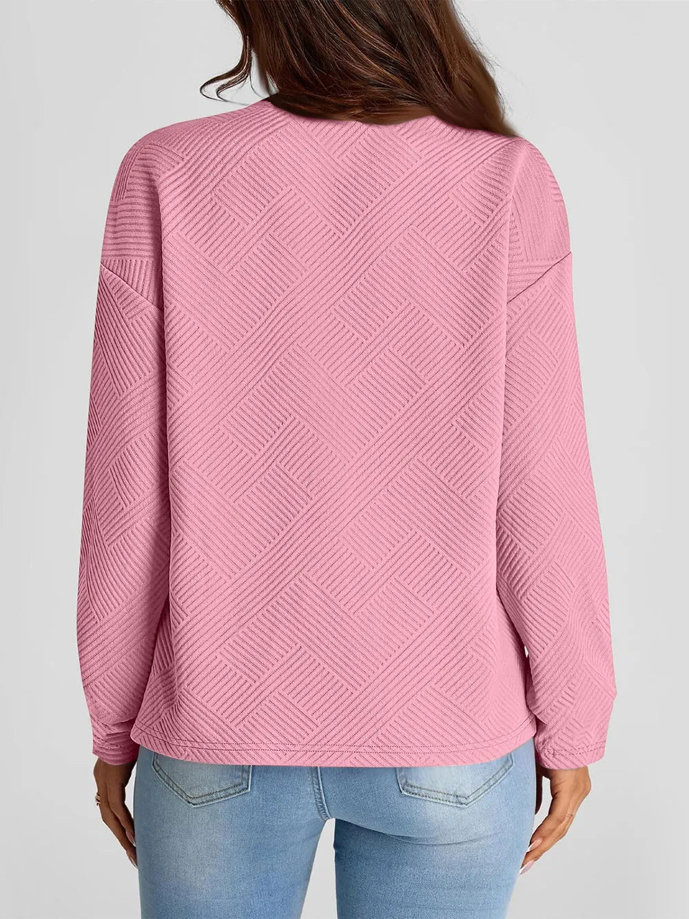 Pink Full Size Texture Round Neck Long Sleeve Sweatshirt | Sweatshirts Daverri Fashions
