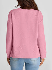 Pink Full Size Texture Round Neck Long Sleeve Sweatshirt | Sweatshirts Daverri Fashions