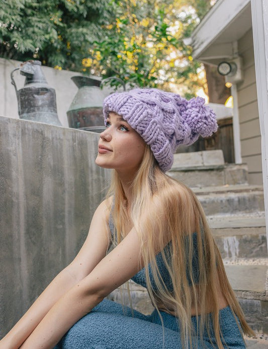 Oversized Chunky Knit Pom Beanie | Daverri Fashions